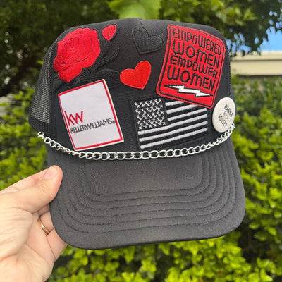 Foam Trucker Hat - KW Keller Williams - Empowered Women Empower Women - American Flag - Rose - Hearts - Wanna Buy a House? Pin - Chain - All Things Real Estate